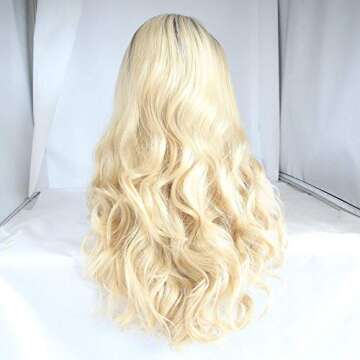 Yinuozhogntian 24" Dark Root Ombre Side Part Synthetic Lace Front Wigs for Women Female Holidays Cosplay Wedding Festival Drag Queen Ombre Blonde Wig Natural Hairline