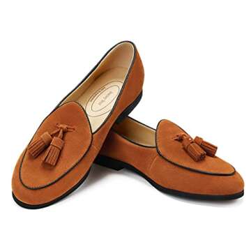 Journey West Suede Tassel Loafer for Women Slip-on Belgian Penny Loafers Shoes for Women