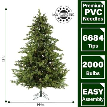 Fraser Hill Farm 12-Ft. Foxtail Pine Artificial Christmas Tree with White Incandescent Smart Lights and Stand, Prelit Foldable Fake Tree with Realistic Foliage for Home Decoration