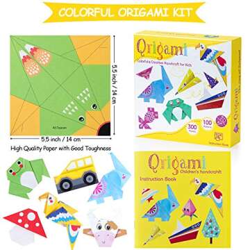 Origami Paper for Kids, 300 Sheets Colorful Origami Paper Kit 5.5Inch, 100 Origami Projects & Easy Origami Book Origami Kit for Kids, Creativity Training & Brain Development Origami Set for Kids