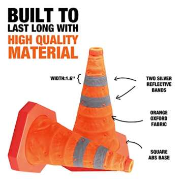 CARTMAN 4 Pack 18 Inch Collapsible Traffic Cones, Safety Road Parking Cone for Traffic Control, Driving Construction Cones with Reflective Strips Collar, Orange