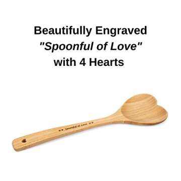 Heart Shaped Bamboo Spoon - Engraved SPOONFUL OF LOVE Wooden Serving Mixing Spoon - Vintage Country Kitchen Wood Utensil - Unique Gift Idea by PRIZE HOME