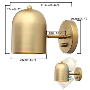 Pathson Modern Dimmable Wall Sconce, Brass Finish Wall Light Lamp Adjust Light Head, E26 Bulb Base Reading Wall Lighting Decor for Living Room Bedroom Hallway