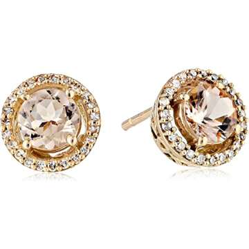 Elegant Rose Morganite Round Diamond Earrings