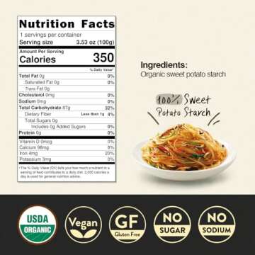 Chung Jung One O'Food Organic Glass Noodles 12 Pack, Gluten-Free Korean Sweet Potato Noodles, Vegan, No Sodium, No Sugar, Rice and Pasta Alternative