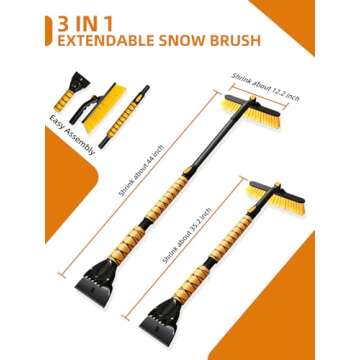 Jkapy 44 Inch Ice Scraper Snow Brush and Ice Scraper for Car Windshield,Extendable Snow Scraper and Brush with Comfortable Foam Grip for Truck Vehicle Automobile Snow Removal