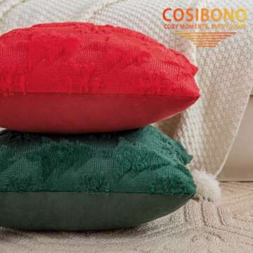 COSIBONO Green Christmas Tree Pillow Covers 18x18 inches Set of 2, Snowflake Shaped Faux Fur Throw Pillow Covers for Couch, Winter Holiday Decorations, Farmhouse Soft Plush Pillowcases