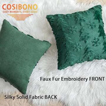 COSIBONO Green Christmas Tree Pillow Covers 18x18 inches Set of 2, Snowflake Shaped Faux Fur Throw Pillow Covers for Couch, Winter Holiday Decorations, Farmhouse Soft Plush Pillowcases