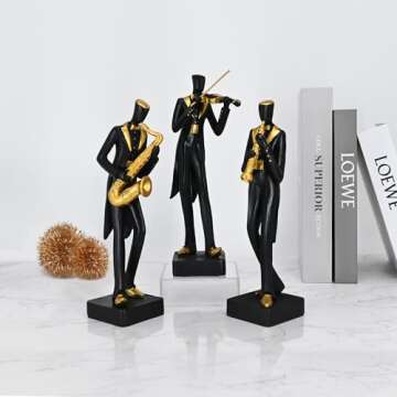 Juliahestia Modern Sculptures Home Jazz Decor - Black Band Saxophone Violin Clarinet Musician Statues for Home Living Room Shelf Desk Office Decorations Music Figurines Collectibles Band Figure