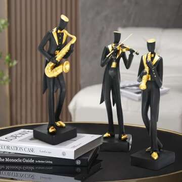 Juliahestia Modern Sculptures Home Jazz Decor - Black Band Saxophone Violin Clarinet Musician Statues for Home Living Room Shelf Desk Office Decorations Music Figurines Collectibles Band Figure