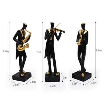 Juliahestia Modern Sculptures Home Jazz Decor - Black Band Saxophone Violin Clarinet Musician Statues for Home Living Room Shelf Desk Office Decorations Music Figurines Collectibles Band Figure