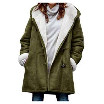 Senyentie Winter Coats for Women 2024 Warm Plus Size Fleece Lined Jackets Button Hooded Peacoat Leather Outerwear