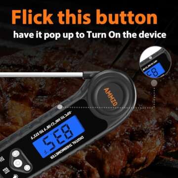 AMMZO Meat Thermometer Digital, Candy Thermometer Food Thermometer Instant Read Thermometer Waterproof with Backlight for Cooking, Deep Fry, BBQ, Grill, Smoker and Roast