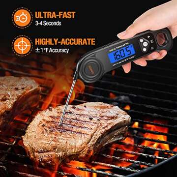 AMMZO Meat Thermometer Digital, Candy Thermometer Food Thermometer Instant Read Thermometer Waterproof with Backlight for Cooking, Deep Fry, BBQ, Grill, Smoker and Roast