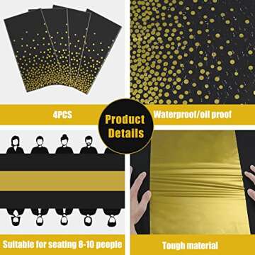 OHOME New Years Decorations 2025-4 Pack Disposable Plastic Table Cloths,Black and Gold Table Covers for New Years Eve Party Supplies | New Years Eve Party Favors | New Year Backdrop,New Years Eve