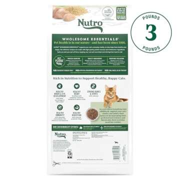 NUTRO WHOLESOME ESSENTIALS Kitten Natural Dry Cat Food for Early Development Farm-Raised Chicken & Brown Rice Recipe, 3 lb. Bag