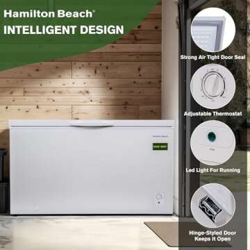 14 cu ft Chest Freezer - White, Large Storage for Families, Space-Saving Flat Back, Front Drain, Garage Ready - By Hamilton Beach