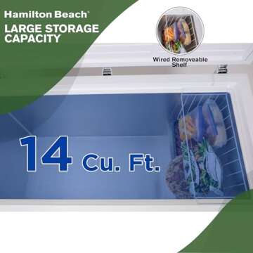 14 cu ft Chest Freezer - White, Large Storage for Families, Space-Saving Flat Back, Front Drain, Garage Ready - By Hamilton Beach