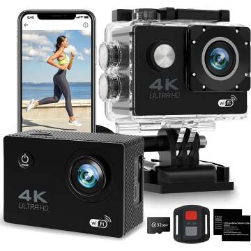 ZYCZWL 4K30FPS Action Camera Ultra HD Waterproof Camera 98FT 30M Underwater Cameras 170 Degree Wide Angle and Remote Control Sports Cameras with 2 Batteries and 32G SD Card & Helmet Accessories Kit…