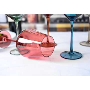 Colored Cordial Glasses Set of 6, 18oz Crystal Unique Fall Drinking Wine Glass Cups with Stem - Luxury Multi Color Glassware Gift Set for Wife & Mom - Colorful Hand Blown Drinkware for Red White Wine.