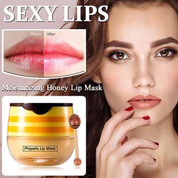 2PCS Bee Lip Balm Honey Pot,Strawberry & Honey Moisturizing Propolis Lip Mask,Hydrating Prevention Dry and Cracked Lip Scrubs Exfoliator,Lip Sleep Mask Reduces Lip Lines Lip Skin Care Products