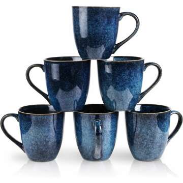 Vicrays 12-Ounce Ceramic Coffee Mug Set of 6 - Unique Glazed Design, Perfect for All Beverages