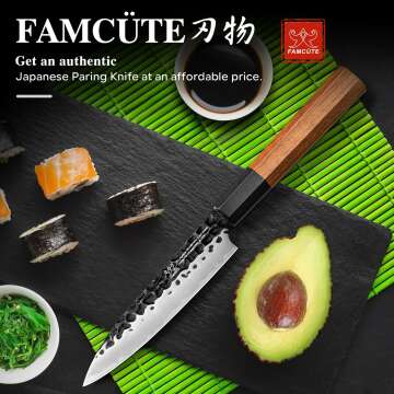 5 inch Utility knife, 3 Layer 9CR18MOV Clad Steel w/octagon Handle Fruit Knife for Carving & Paring