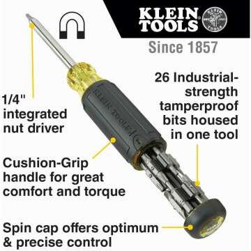 🛠️ "Klein Tools 32307 Multi-Bit Tamperproof Screwdriver: 27-in-1 Tool for Torx, Hex, Torq & Spanner Bit