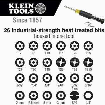 🛠️ "Klein Tools 32307 Multi-Bit Tamperproof Screwdriver: 27-in-1 Tool for Torx, Hex, Torq & Spanner Bit