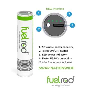 FuelRod USB-C Portable Charger Kit - Pack of 2 - Includes All Cables & Adapters Compatible with All Tablets & Smart Phones, Rechargeable Backup Power Bank, Swap for Charged Rod at Kiosk