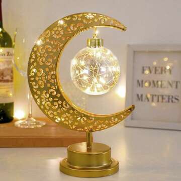 Crescent Moon Lamp Ramadan Table Lamp, LED Rattan Moon Battery Powered Night Light,Romantic Enchanted Lunar Room Decorative Lights Xmas Birthday Gifts for Woman