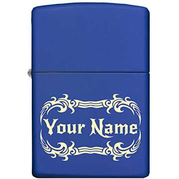 Custom Zippo Lighter Personalized Laser Engraved 'YOUR NAME' Tribal Tattoo Border Lighter Gift for Man or Woman