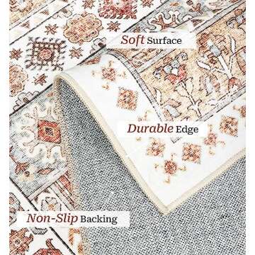 zesthome 8x10 Area Rugs for Living Room,Non-Slip Backing Washable Rugs,Vintage Large Area Rug，Stain Resistant Home Decor Rug (Orange,8'x10')