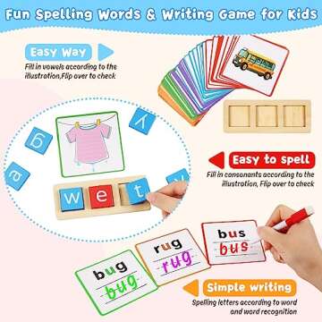 CusFirst Kindergarden Preschool Learning Activities - Short Vowel Letters Reading Spelling Writing Games, Classroom Must Haves, Sight Words Flash Cards, Educational Toys for Kids 3 4 5 6 Years Old