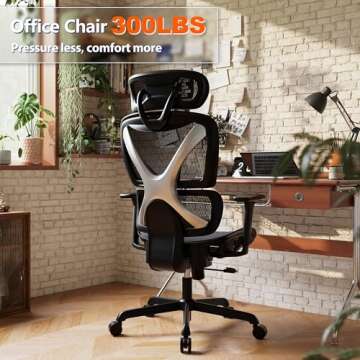 GABRYLLY Ergonomic Office Chair with Lumbar Support, Big and Tall Mesh Chairs with Adjustable 3D Arms, Headrest & Soft Seat, Large Desk Chair for Home Gaming,Black