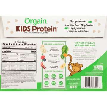 Orgain Organic Kids Nutritional Protein Shake, Chocolate, Healthy Kids Snacks, 8g Dairy Protein, 3g Fiber, 22 Vitamins & Minerals, No Soy Ingredients, Gluten Free, Non-GMO, 8.25 Fl Oz (Pack of 12)