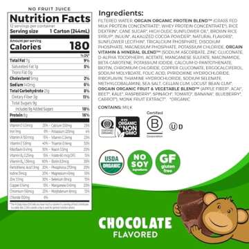 Orgain Organic Kids Nutritional Protein Shake, Chocolate, Healthy Kids Snacks, 8g Dairy Protein, 3g Fiber, 22 Vitamins & Minerals, No Soy Ingredients, Gluten Free, Non-GMO, 8.25 Fl Oz (Pack of 12)