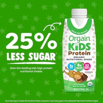 Orgain Organic Kids Nutritional Protein Shake, Chocolate, Healthy Kids Snacks, 8g Dairy Protein, 3g Fiber, 22 Vitamins & Minerals, No Soy Ingredients, Gluten Free, Non-GMO, 8.25 Fl Oz (Pack of 12)