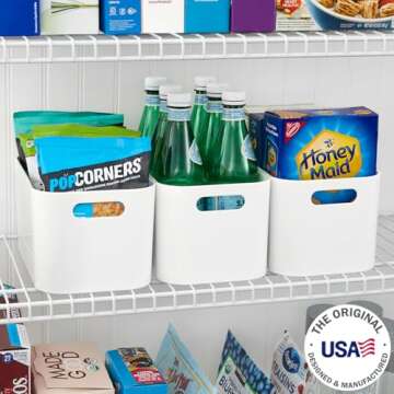 STORi Plastic Storage Bins, Set of 3 White Organizers, Pantry Storage Containers, Home Organization Must Haves for Kitchen, Laundry, Office, Closet, 10" x 6" Made in USA