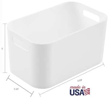 STORi Plastic Storage Bins, Set of 3 White Organizers, Pantry Storage Containers, Home Organization Must Haves for Kitchen, Laundry, Office, Closet, 10" x 6" Made in USA