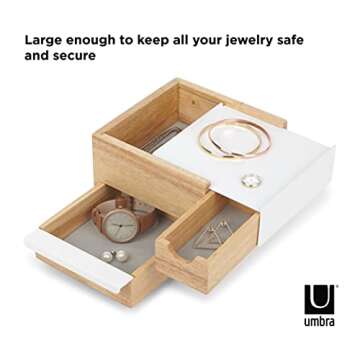 Umbra Mini Stowit Jewelry Box - Modern Keepsake Storage Organizer with Hidden Compartment Drawers