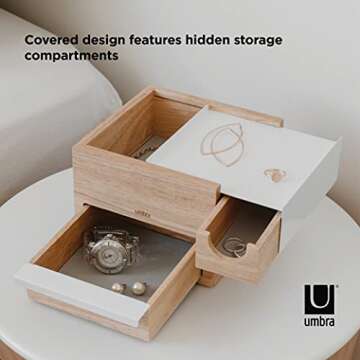 Umbra Mini Stowit Jewelry Box - Modern Keepsake Storage Organizer with Hidden Compartment Drawers