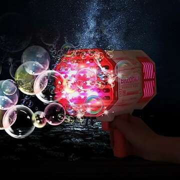 Petrella Bubble Gun Bazooka Bubble Machine Gun 69 Hole Bubble Blaster Blower with Colored Lights Gifts for Kids Adults Outdoor TIK Tok Toys for Wedding Birthday Party Pink