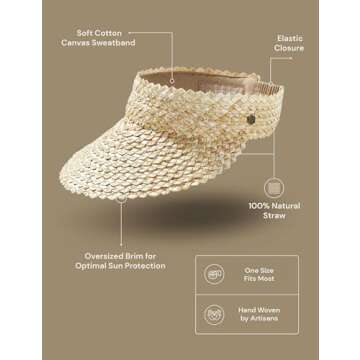 Straw Visor for Women | Packable Beach Visor & Sun Visor | Sun Protection | One Size | Blonde | Hemlock