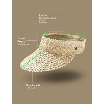 Straw Visor for Women | Packable Beach Visor & Sun Visor | Sun Protection | One Size | Blonde | Hemlock