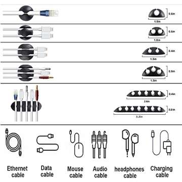 N NOROCME Cord Management Organizer Kit 4 Cable Sleeve Split with 41Self Adhesive Clips Holder, 10pcs and 2 Roll Self tie 100 Fastening Ties for TV Office Car Desk Home Black