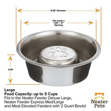 Neater Pet Brands Stainless Steel Slow Feed Bowl for Dogs or Cats - Fits in Neater Feeders and Other Raised Feeders (3 Cup)