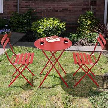 Yaheetech Metal Folding Bistro Set, 3 Piece Outdoor Furniture All Weather-Resistant Table and Chairs Patio Conversation Set for Yard Indoor/Outdoor, Red