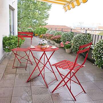 Yaheetech Metal Folding Bistro Set, 3 Piece Outdoor Furniture All Weather-Resistant Table and Chairs Patio Conversation Set for Yard Indoor/Outdoor, Red