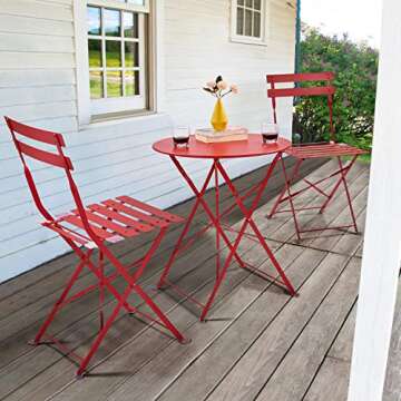 Yaheetech Metal Folding Bistro Set, 3 Piece Outdoor Furniture All Weather-Resistant Table and Chairs Patio Conversation Set for Yard Indoor/Outdoor, Red